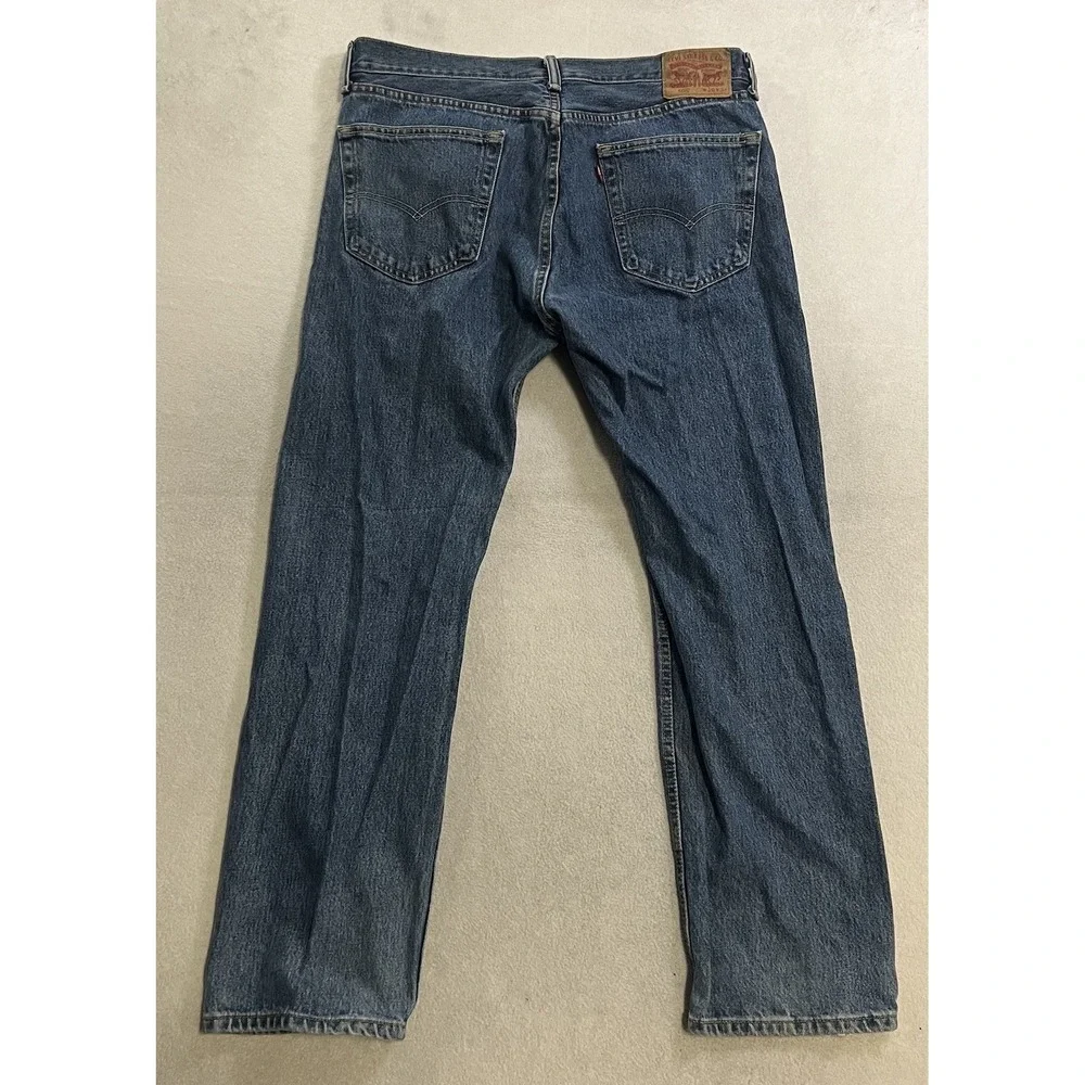 Levis 505 Jeans Men's 36x32 Blue Denim Regular Fit Straight Leg Logo Medium Wash